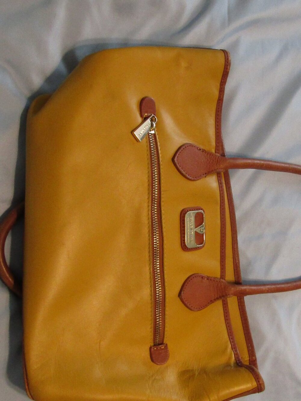 Y2K Era Vintage MUSTARD YELLOW 2-Tone TOTE BAG PURSE VALENTINA ITALIAN LEATHER
